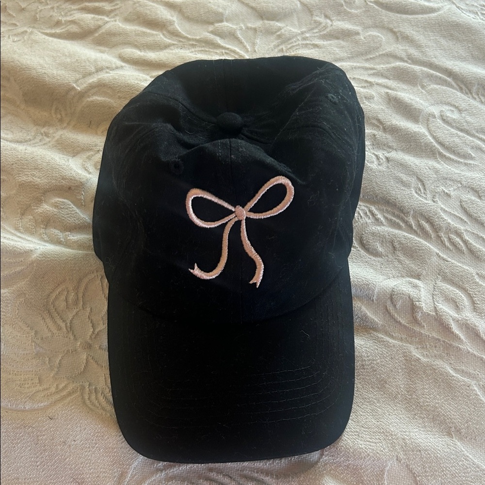 Black Cap with Pink Bow Embroidery